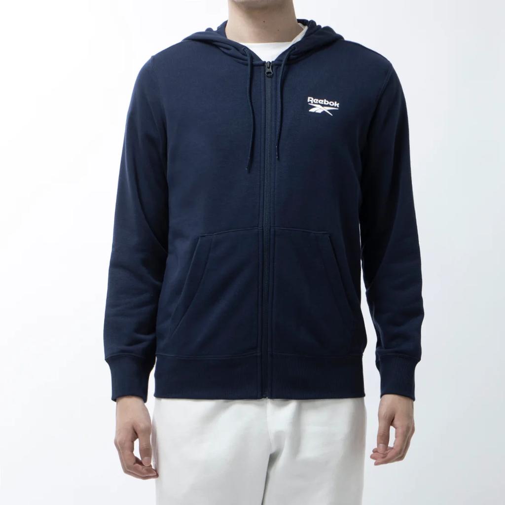 Reebok Спортивная куртка с капюшоном и застежкой-молнией с логотипом, мужские куртки, темно-синие, GV5513