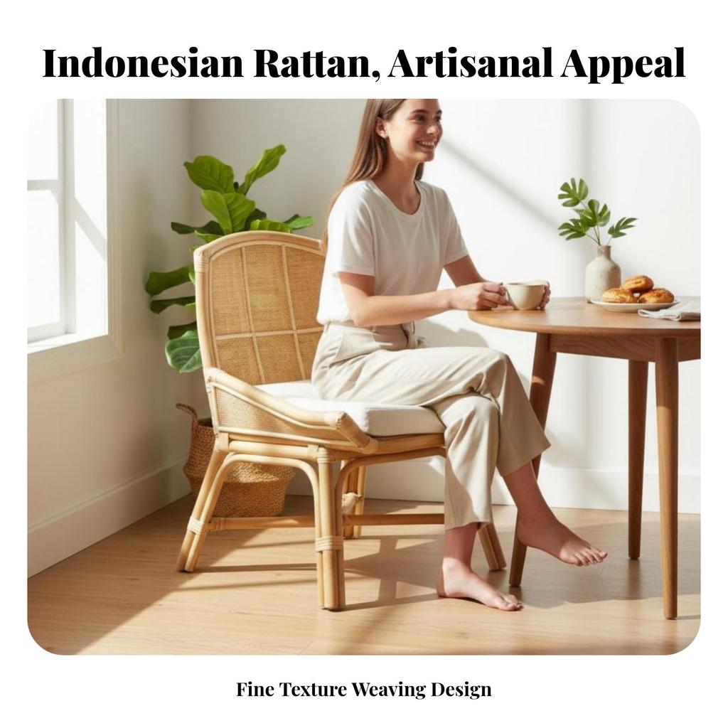 Woven Cane Spine Chair Vintage & Aesthetic Cane Spine Chair Rustic Attraction Leisurely Comfort for Residents, Balcony