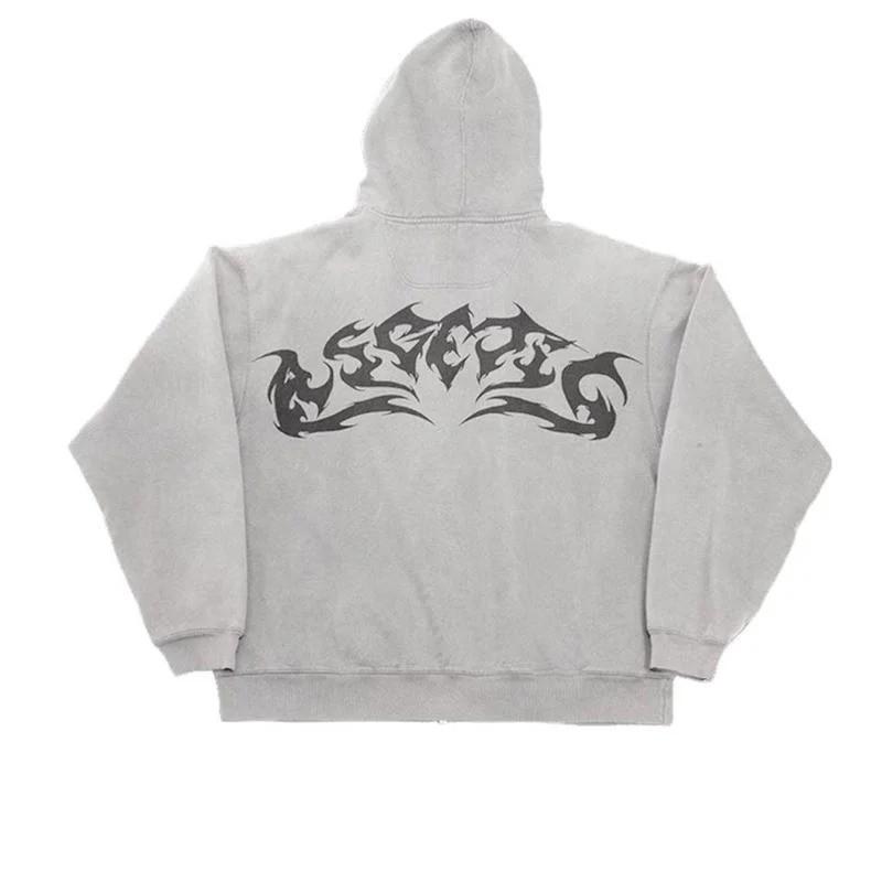 Oversized Gothic Print Hoodie Women - Streetwear Zip-Up Sweatshirt In Red Black White Flame Design