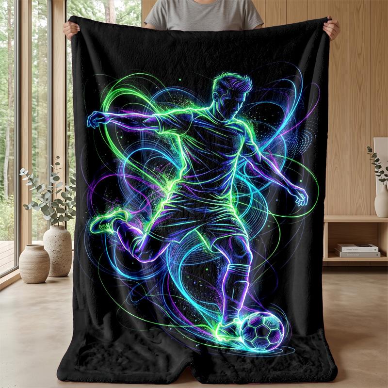Neon Soccer Player Theme blanket Lightweight Warm Flannel Blanket Decorative Throw Blanket for Home Decoration