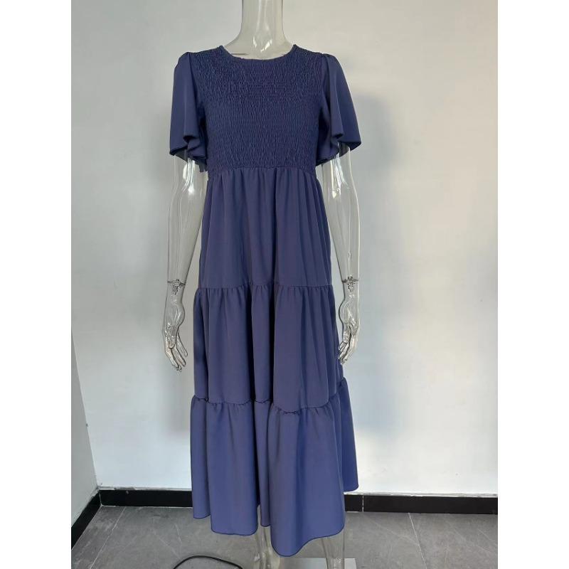 Summer Women's Dress Waist Slim Large Swing Dress Round Neck Range Holiday Dress