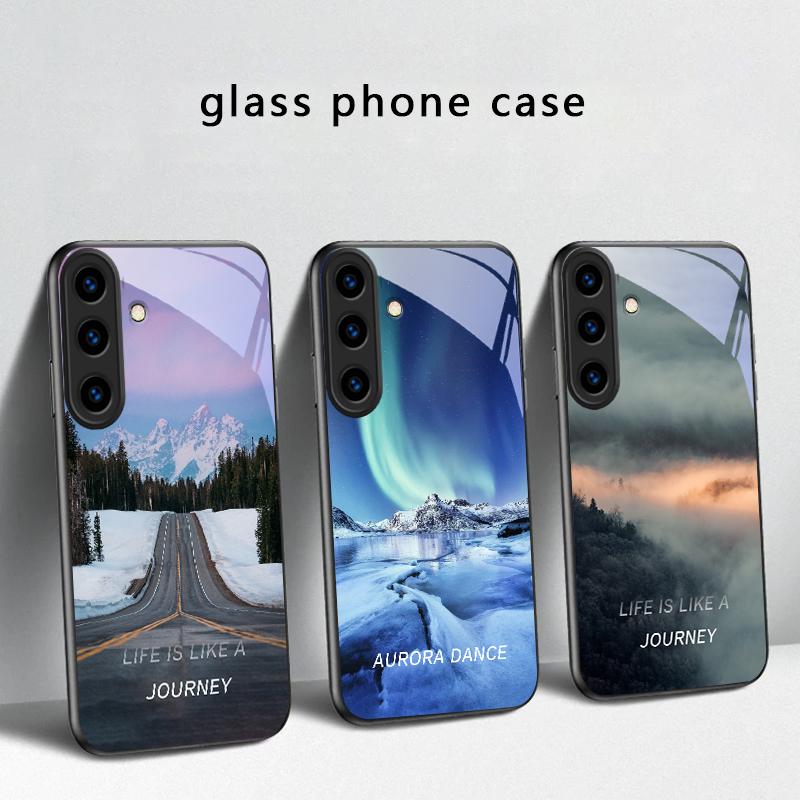 Ледяная поверхность озера Аврора Для Samsung Galaxy S20 S21 S22 S23 Plus S24 FE S25 Ultra S26 Edge S25+ S20+ S22+ Черный Стеклянный Чехол для Телефона