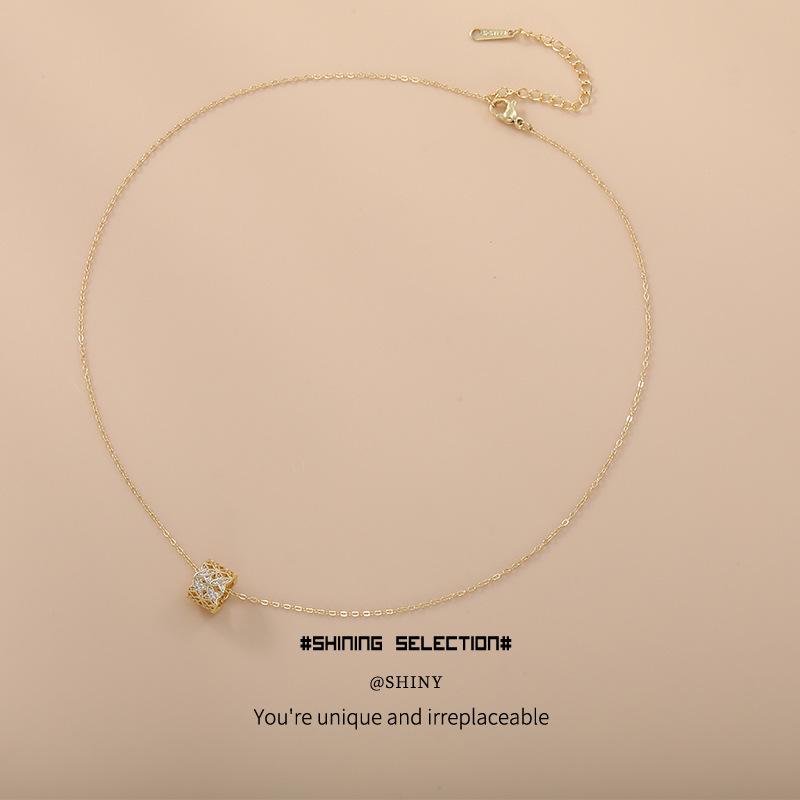 Элегантное ожерелье с подвеской из циркония в два ряда для женщин - Медь, Простой и изысканный дизайн