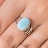 Дизайнерское кольцо ручной работы из натурального ларимара с овальным драгоценным камнем, серебро 925 пробы, подарок на день рождения, кольцо в стиле бохо, подарок на свадебную помолвку