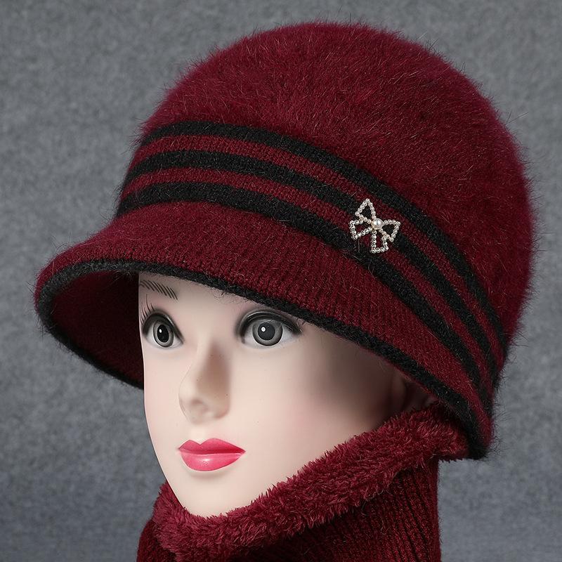 Утолщенная плюшевая теплая рыбацкая шапка для среднего и пожилого возраста, шерстяная шапка с кроличьим волосом, вязаная шапка-горшок, женская осенне-зимняя шапка
