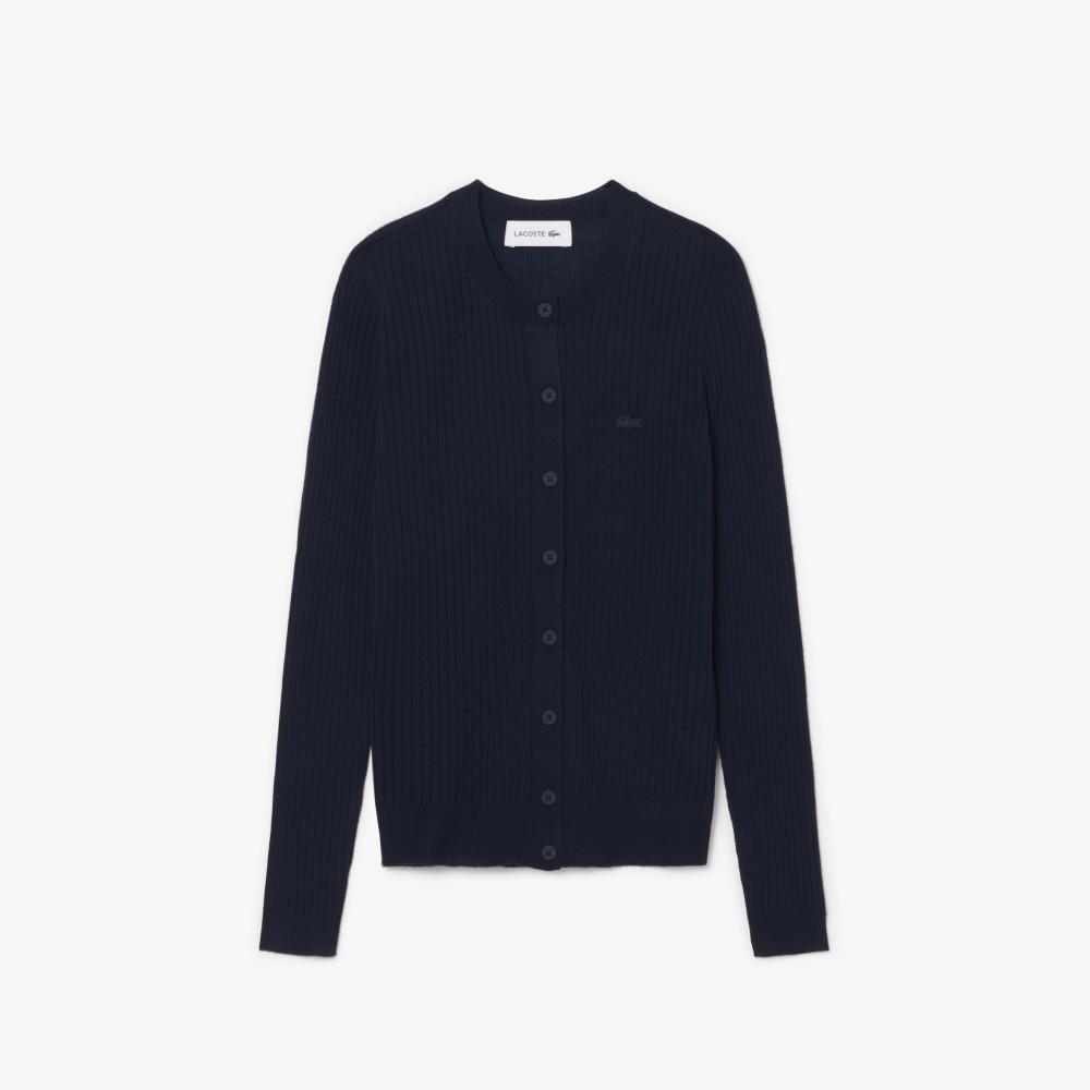 [lacoste] Women's Fine Merino Wool Ribbed Long Sleeve Cardigan AF4141-56G166
