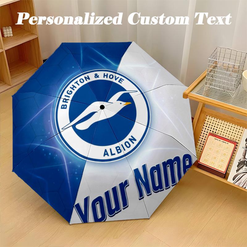 8 Rib Auto Folding Umbrella Brighton & Hove Albion Football Print Custom Name Text Portable Rain Gear
