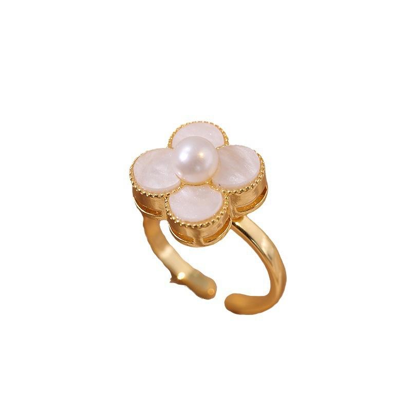 Легкое роскошное перламутровое кольцо с четырьмя листочками клевера, открытое кольцо с цветком, женское регулируемое кольцо с нишевым дизайном