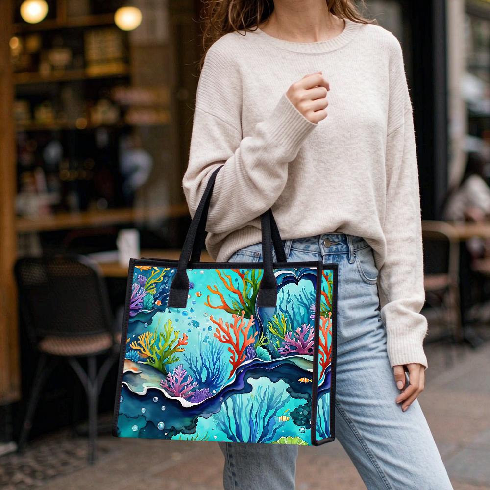 Coral Reef Pattern Tote Bag Shopping Travel Portable Handbag Fashion Daily Carry All Purse