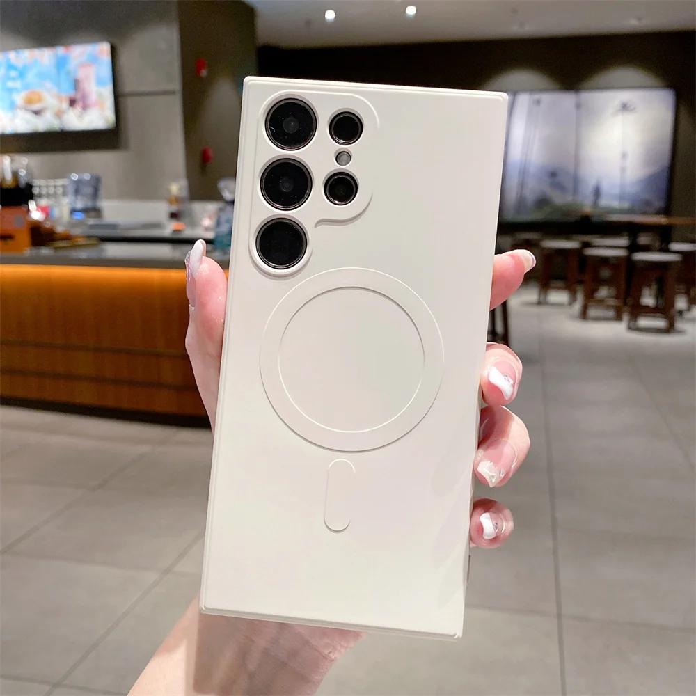 Жидкий силикон для чехла Magsafe Wireless Charge для Samsung Galaxy S25 S24 Ultra S23 S22 S21 A55 A15 A35 A05 Противоударный чехол