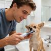 Зубная щетка для питомцев с дорожным чехлом Мягкая силиконовая щетина для собак и кошек Двусторонняя эргономичная Удаляет неприятный запах изо рта Необходимый набор для ухода за полостью рта
