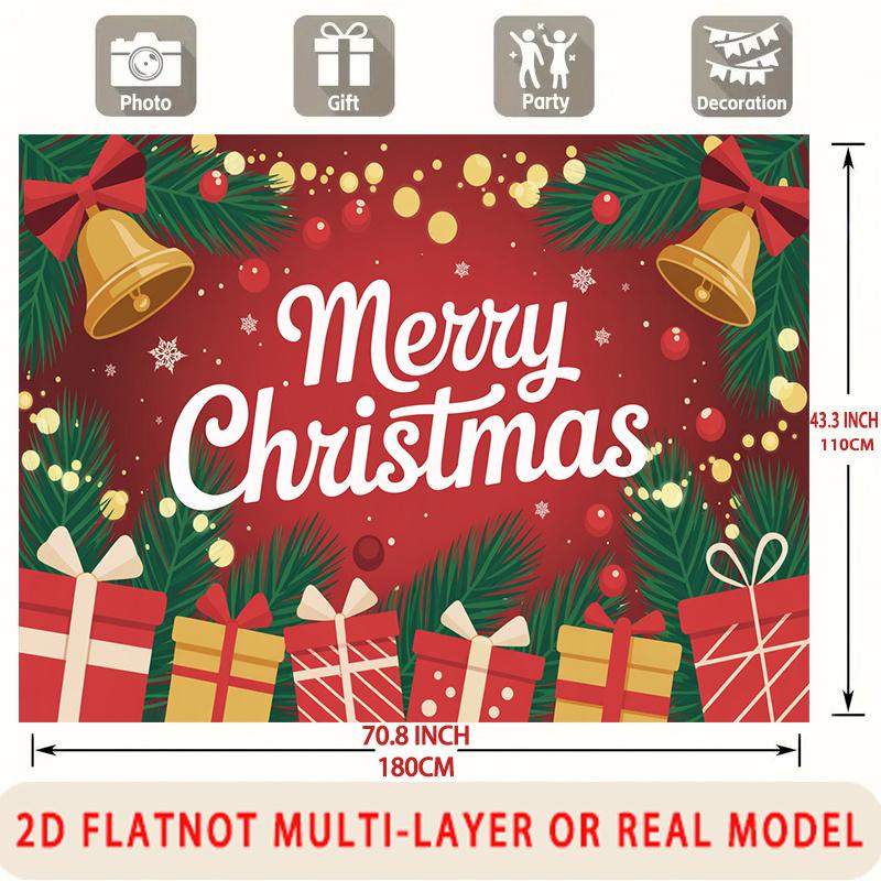 Party Backdrop Christmas Flat Merry Bells Multi Layered Celebrations Event Photo Background Front Door Decor