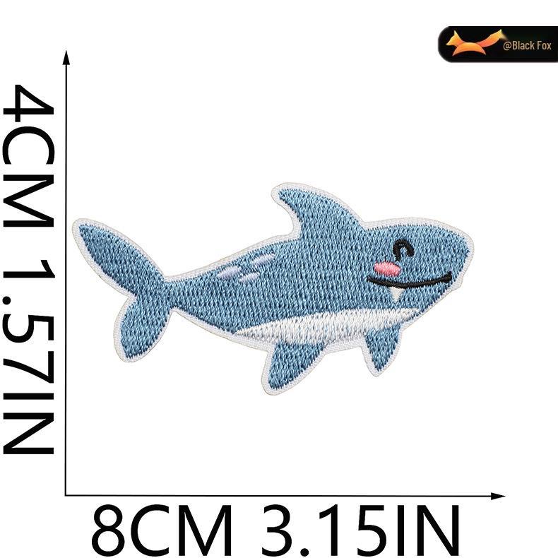 Black Fox Marine Life Cartoon Embroidered Patches for Children's Bags