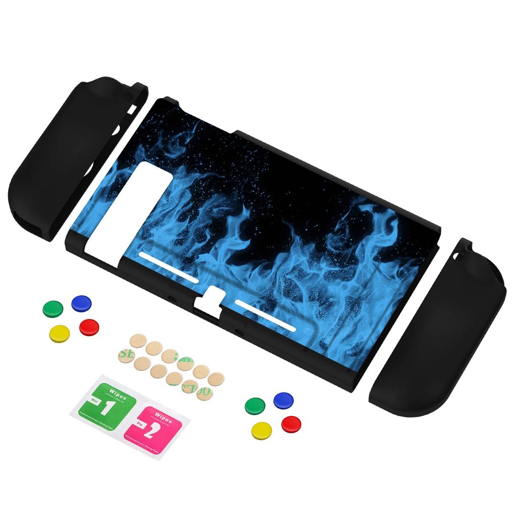 Защитный чехол для PlayVital мягкий ТПУ тонкий чехол-накладка для Switch с цветными накладками на кнопки ABXY Switch, [Синяя рамка]