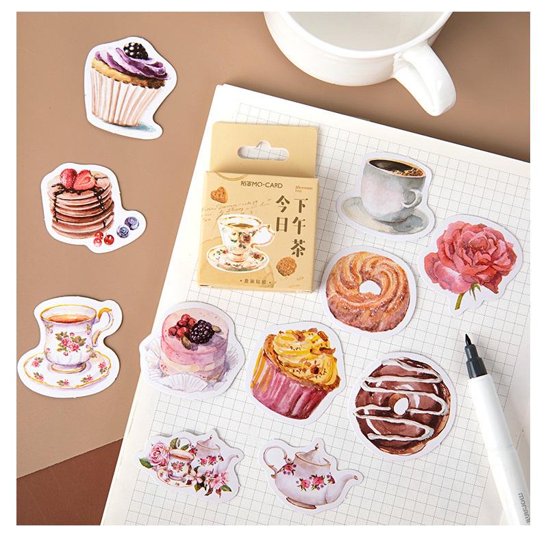 46 шт., набор наклеек для послеобеденного чая, сладкий торт, печенье, кофейный напиток, стикер для заметок, клейкая наклейка A6536