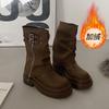 Brown slim with skirt thick-soled British Martin boots women's 2025 new autumn small thick heel short boots