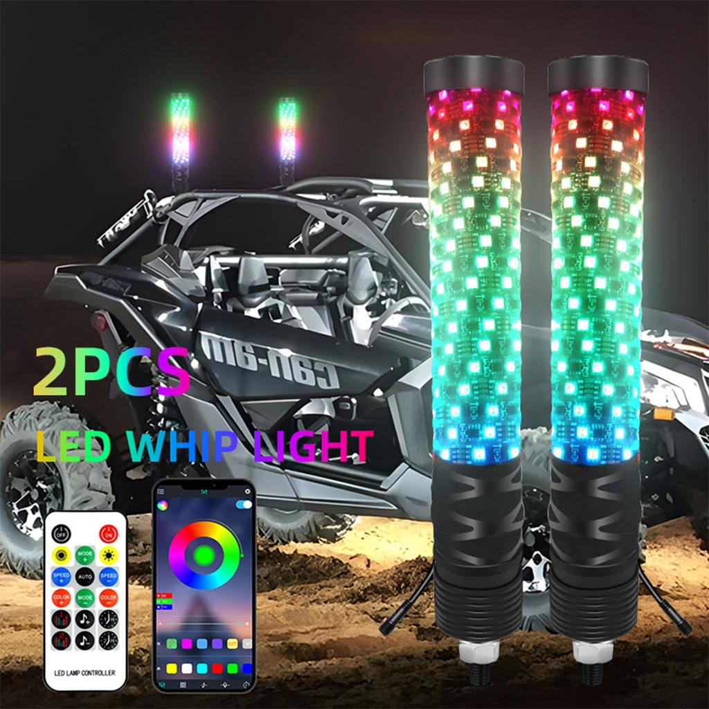 1FT Fat Whip Lights App and Remote Control RGB Chasing Flowing for Off-road SUV ATV UTV Polaris RZR 4x4 Warning Antenna Whip