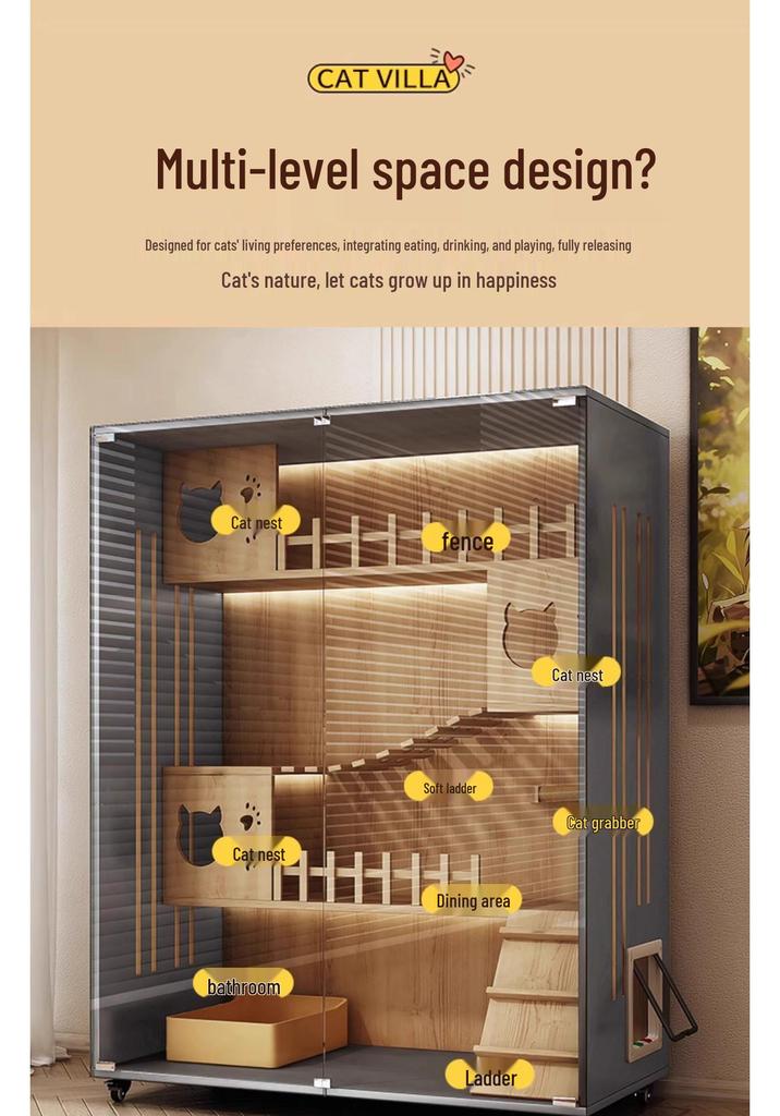 Super Large Indoor Wooden Cat Villa & Tree with Integrated Nest and Cabinet