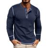 Men's Long Sleeve Shirt Men's Round Neck Button T-Shirt Color Block Top