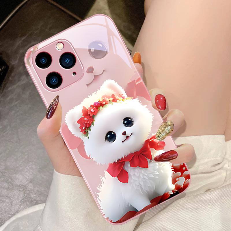 Милая маленькая собачка зеленая для iPhone 16 Pro Max 15 Pro 14 13 12 Mini 11 XS Max XR 7 8 Plus SE 2022 Чехол для телефона из закаленного стекла