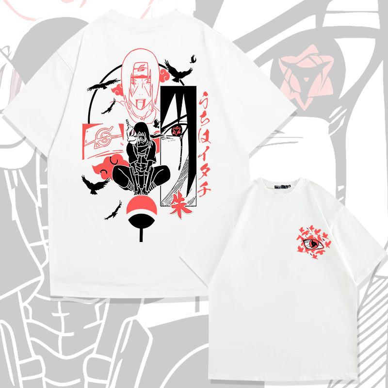 Японская футболка с круглым вырезом в стиле аниме «Наруто» из 100% хлопка с коротким рукавом, модная летняя футболка для подростков с коротким рукавом, повседневные топы для мужчин