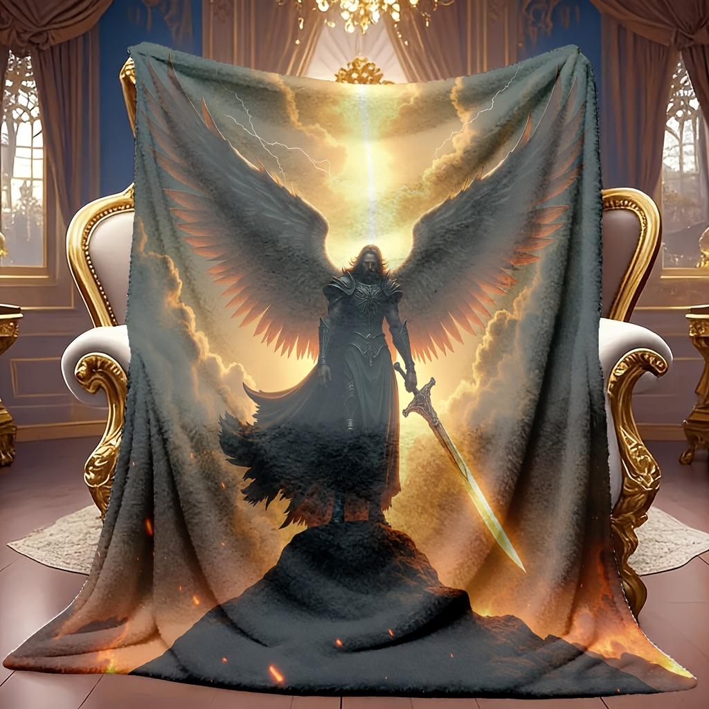 Comfortable Angel Theme Pattern Flannel Blanket Soft High-Definition Digital Print Cooling Blanket All-Season Family And Friends Gift Perfect Gift Sof