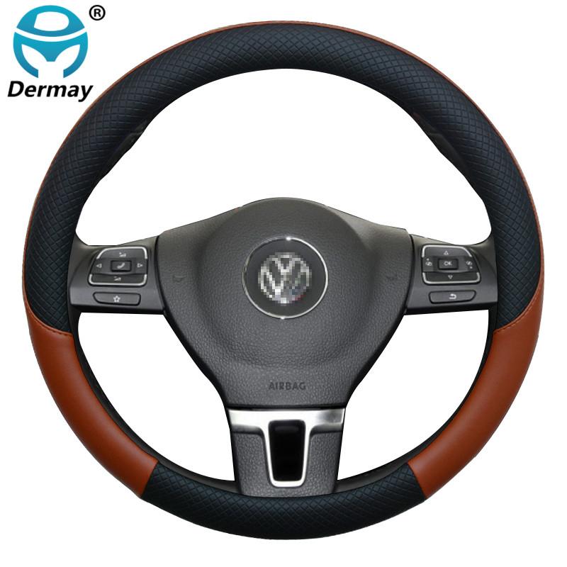 100% брендовый кожаный чехол DERMAY на руль автомобиля, противоскользящий для Volkswagen VW Polo gti 6r седан, авто интерьер