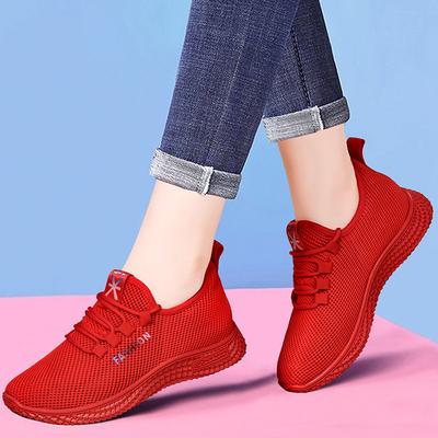Кроссовки женские летние новые универсальные женские туфли из дышащей сетки с ворсом повседневные туфли маленькие красные туфли легкие рабочие туфли