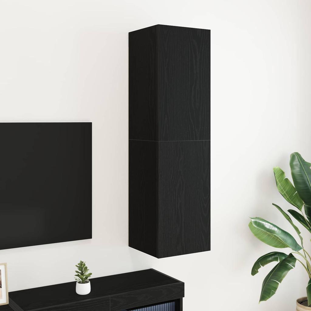 Wall Mounted TV Cabinet Black Oak Effect 30.5 x 30 x 110 cm