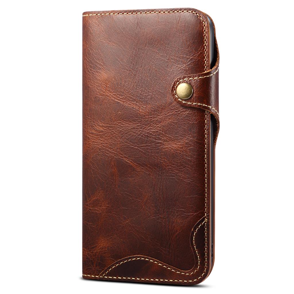 Wallet Phone Shell for iPhone 14 Pro Case Waxy Genuine Cow Leather Cover with Card Slot