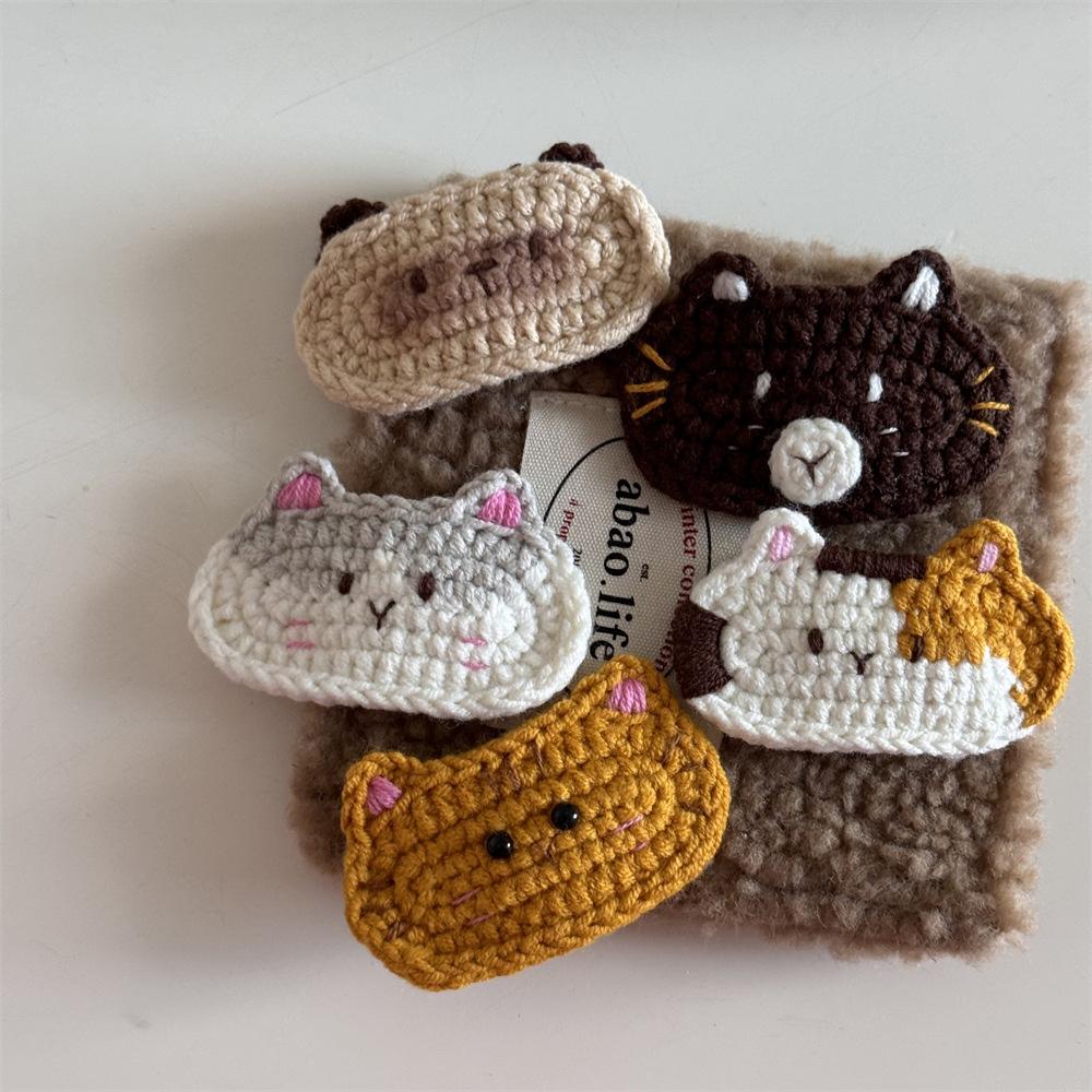 Handmade Crochet Hair Clips Cat Children's Hair Accessories Cute Girls Bangs Clips Unisex