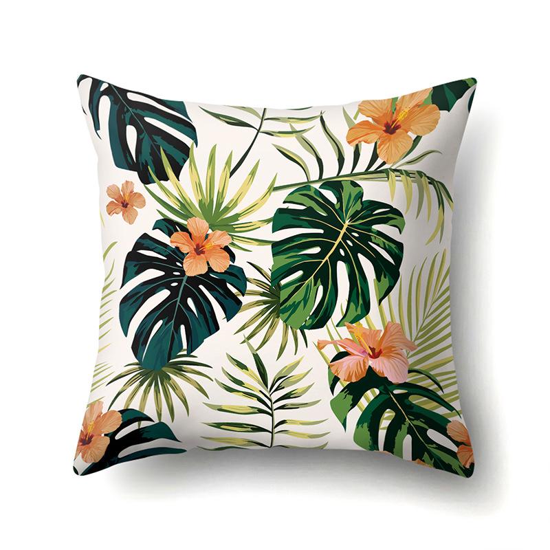 Polyester Pillow Case Nordic Ins Style Plant Flower Print Peach Leather Velvet Cushion Cover Car Waist Cushion Cover