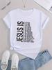 Women's Casual Sports Tee - "Jesus Is My Everything" Letter Print Loose Fit Polyester Round Neck Machine Washable