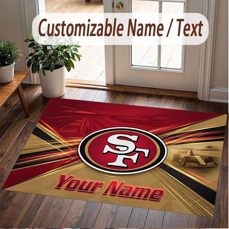 Custom Rug San Francisco 49ers Pattern Print Name Text Soft Non‑Slip Floor Carpet for Home Indoor Decoration