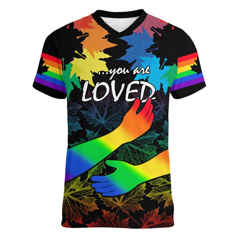 Модная футболка Pride 'Любовь есть Любовь' с радужным V-образным вырезом, футболка с коротким рукавом для уличной вечеринки, оверсайз футболки