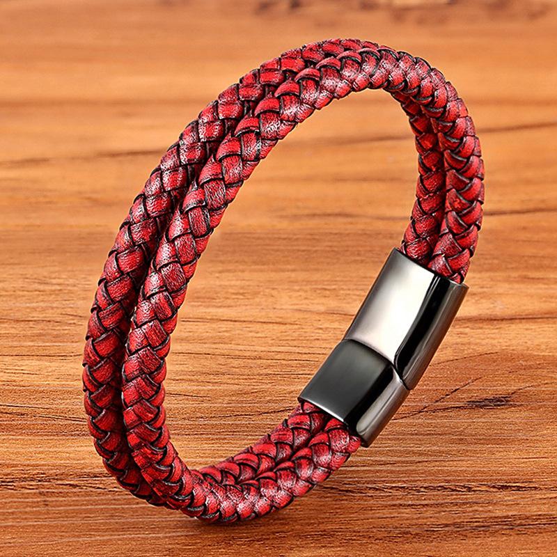 19/21/23 см мужской кожаный веревочный браслет винтажные ручные парные украшения черный коричневый красный синий стильные повседневные браслеты для мужчин