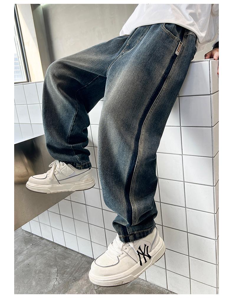 Джинсы на флисовой подкладке для мальчиков Весна-Осень 2025 - Повседневные длинные брюки для детей