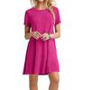 Women's Spring And Summer Round Neck Short Sleeve Large Loose Solid Color Dress