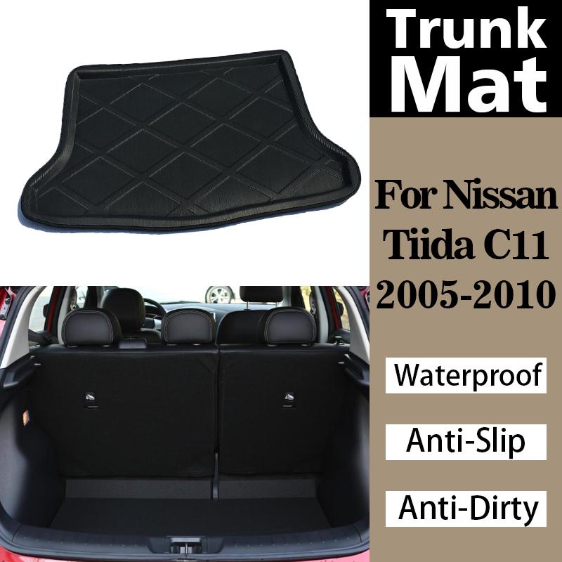Коврики в багажник для Nissan Tiida C11 Хэтчбек 2005-2010 Водонепроницаемый вкладыш Задний коврик в багажник Грузовой Противоскользящий Защита от грязи