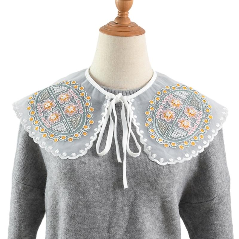 Women Girls Vintage Lolita False Fake Collar Shawl Sweet Ruffles Lace-Up Bow Decorative Necklace Choker Short Poncho