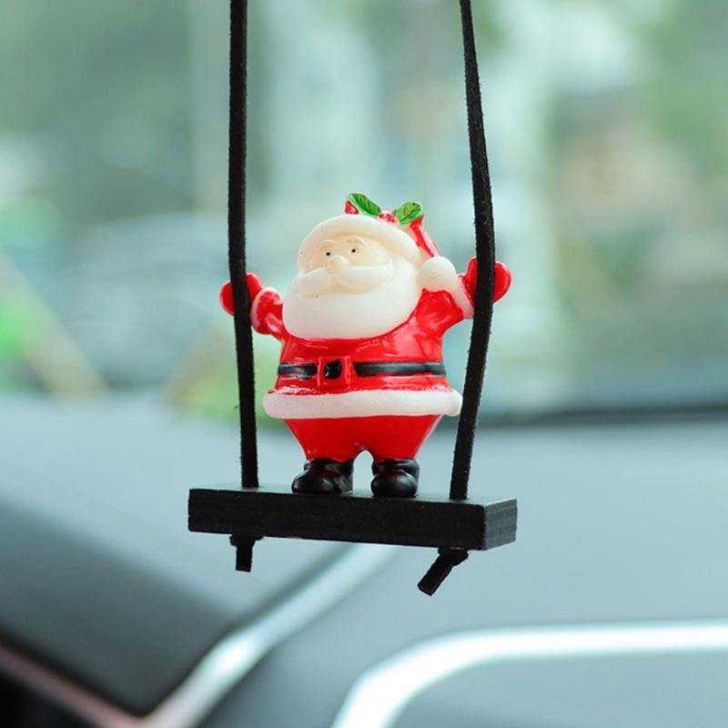 Festival Swinging Santa Auto Mirror Hanging Decoration Resin Christmas Ornament For Car Home Decoration