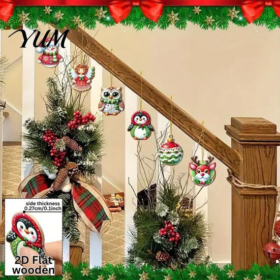 Rustic Farmhouse Christmas Decor 15/30 Pcs Wooden Ornaments Set, Cute Santa Reindeer Snowman Tree Holiday Hanging Decorations Decorations, Handpainted