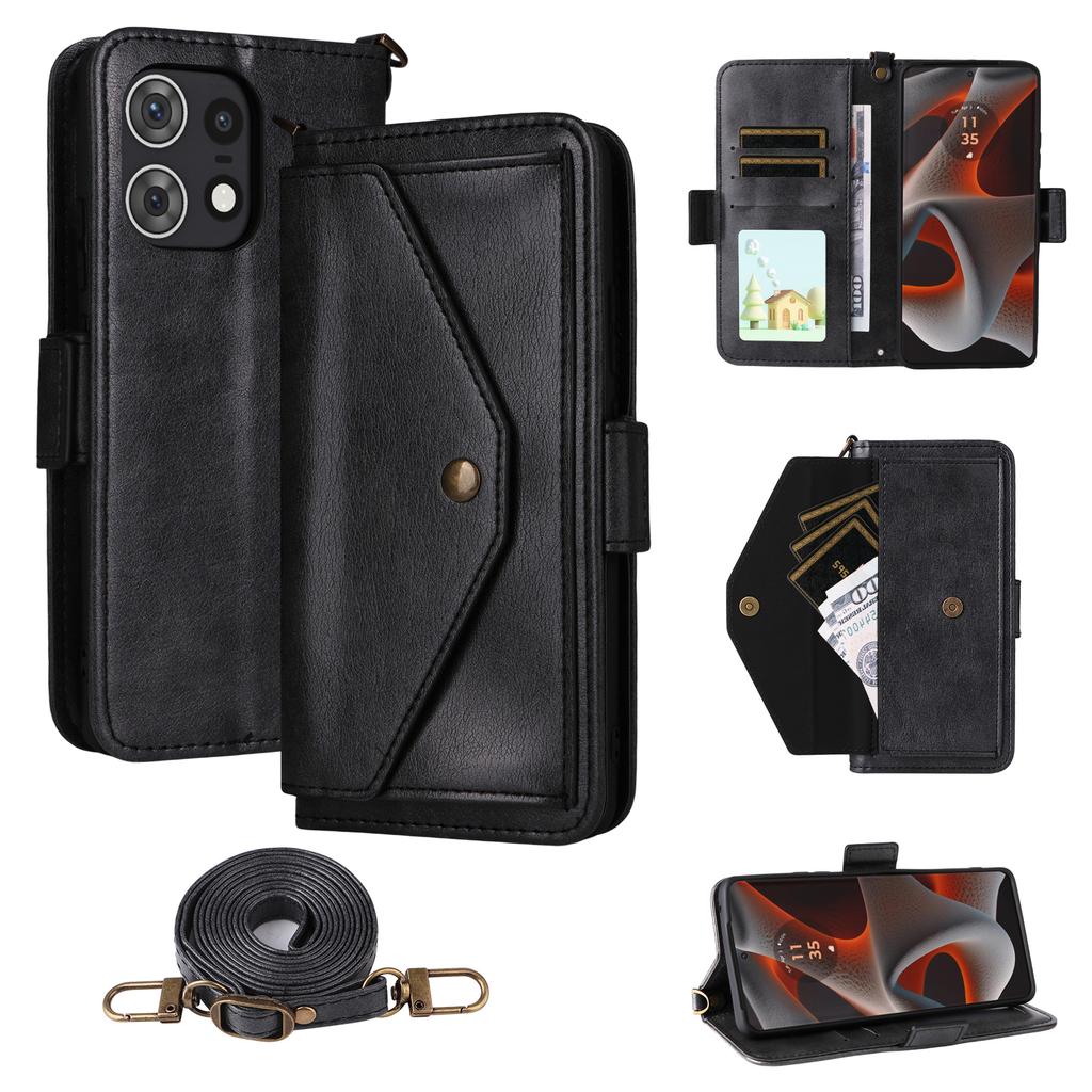 Кожаный чехол для Motorola Edge 50 Pro 5G с магнитной застежкой, кошелек-подставка, чехол для телефона с ремешком через плечо