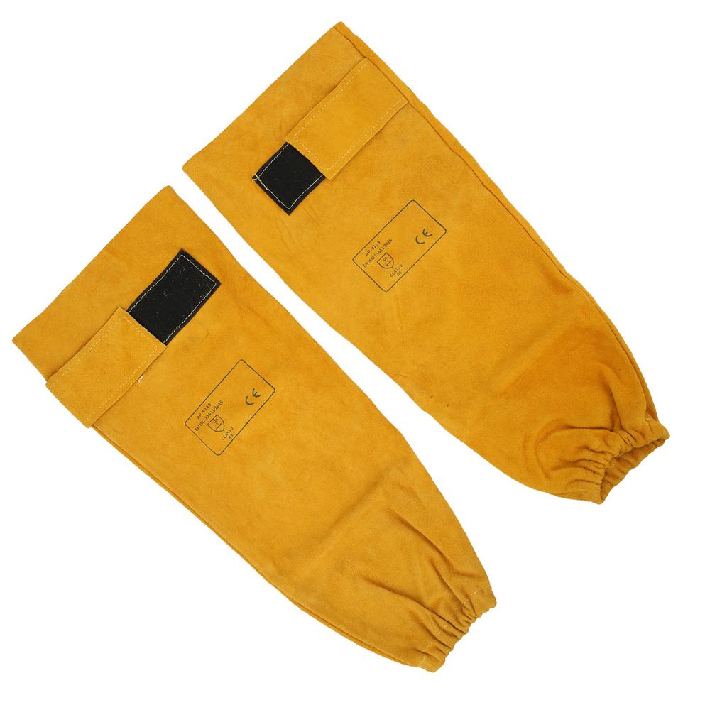 Pair Welding Sleeve Cowhide Wearproof Heat Resistant Golden Yellow for Mechanical Operation