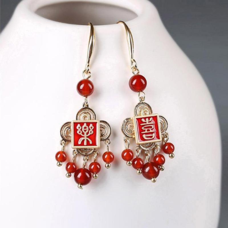 GemChic женские новые винтажные серьги из красного агата в китайском стиле этнические модные серьги-крючки на день рождения рождественский подарок на день рождения