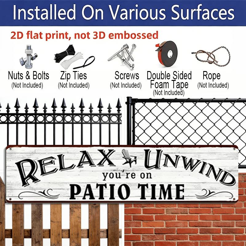 15.7×3.94inch, 1pc of A Metal Sign That Reads 'Vintage Relax Unwind Patio Time'. Aluminum Decorative Sign, This Metal Sign Is Designed for Outdoor