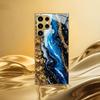 Позолоченный чехол для телефона из закаленного стекла, совместимый с Galaxy S26 S25 S24 S23 S22 Ultra Plus. Имеет золотисто-синюю текстуру.
