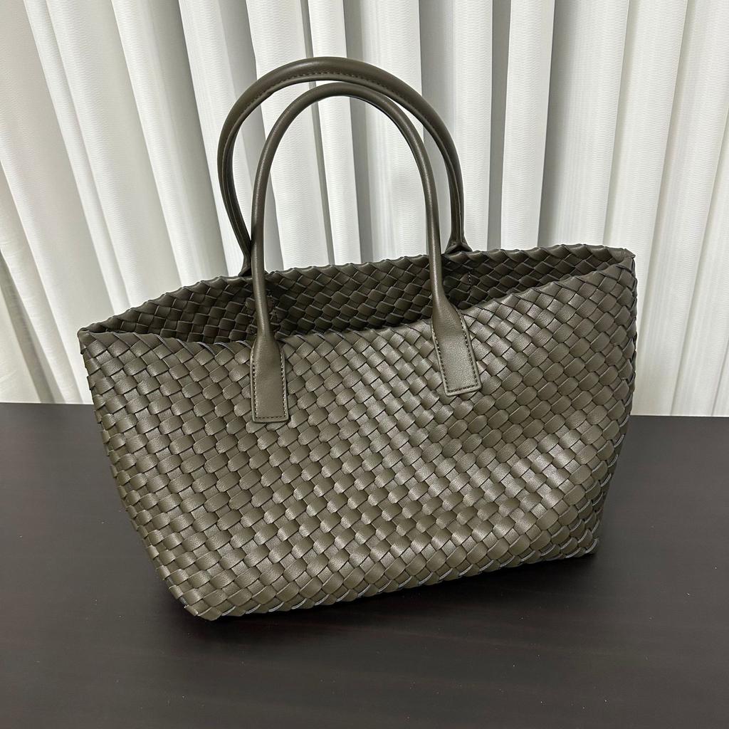 Новая ручная одноплечевая кожаная плетеная женская сумка-тоут, большая вместимость, повседневная плетеная сумка для овощей