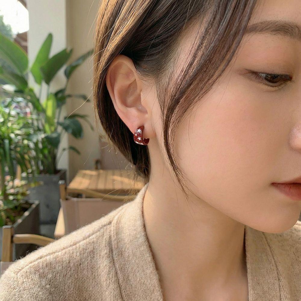Enamel Drip Oil Star Hoop Earrings Vintage Colorful Dripping Earrings Party