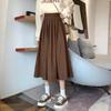 Korean Style Women's Midi Skirt Autumn High-Waisted Corduroy Long Skirt Women College Style Pleated A-Line Skirts